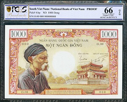 越南国家银行1000盾单面样张PCGS BG Gem Uncirculated 66 OPQ